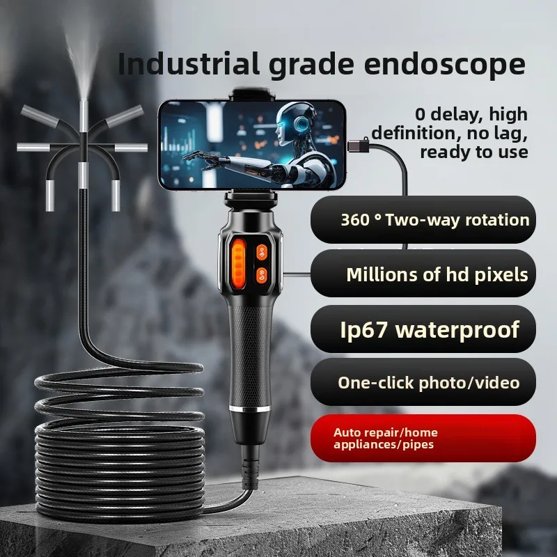 

360 degree rotatable endoscope automotive maintenance high definition camera engine cylinder carbon deposition detection