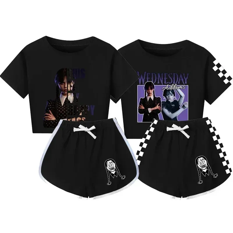 Lyou 2025 الأربعاء طفل نصف الجسم منامة مجموعات قصيرة الأكمام تي شيرت + شورت ملابس الصيف الفتيات ملابس رياضية Chee ★ ★ ★   كك.