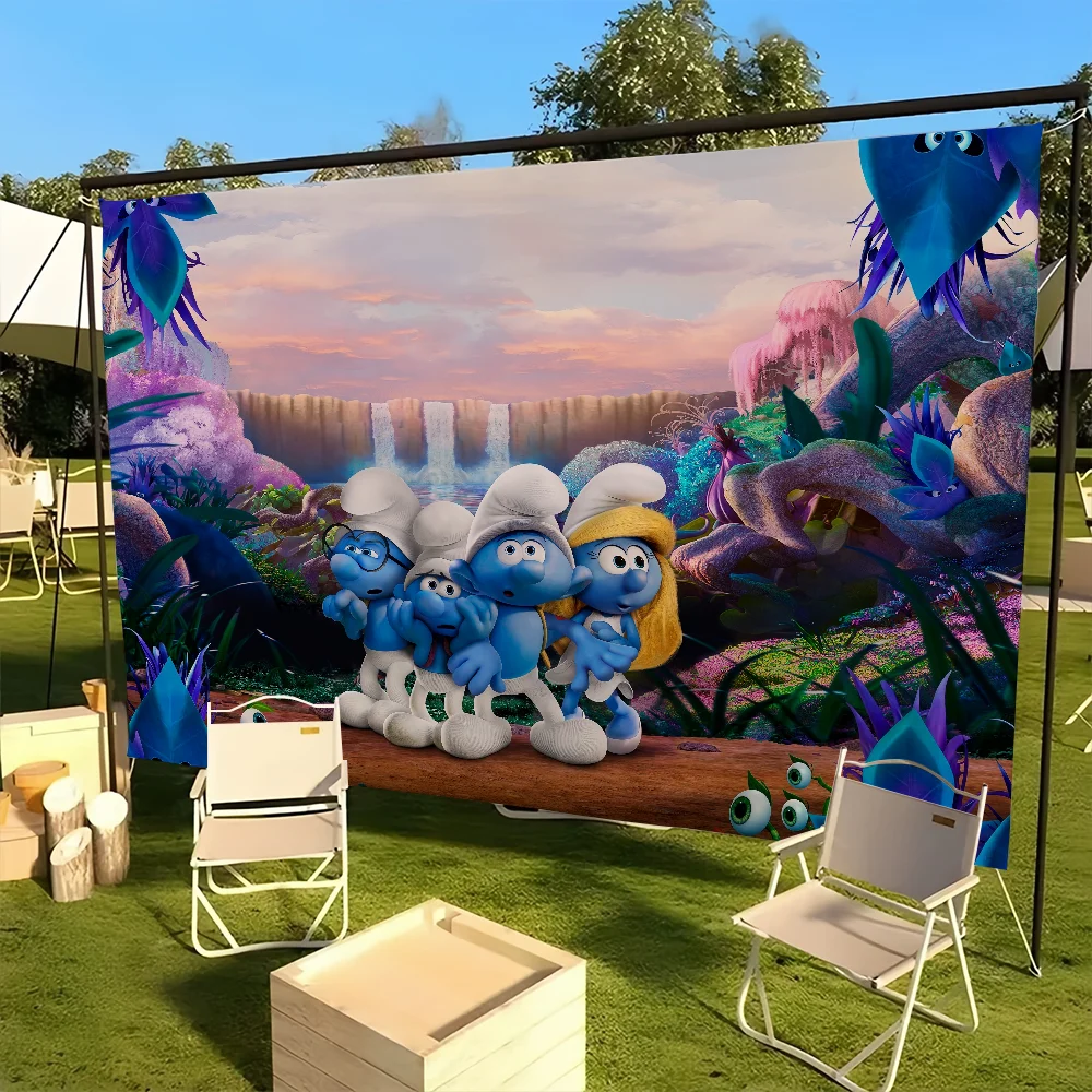 لافتة علم الرسوم المتحركة S-smurfs لتزيين حفلات النزهات الخارجية معلقة لحفلات التخييم المنزلية #1