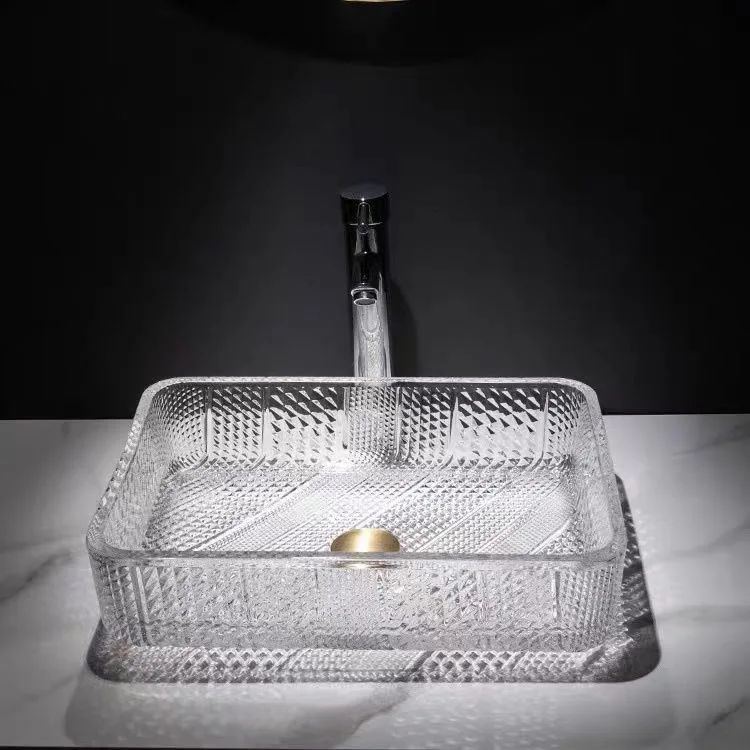 Rectangular glass table basin Home hotel Balcony Washbasin Pool Nordic light luxury art basin