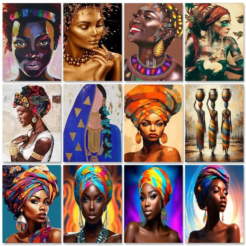 GATYZTORY Oil Painting Africa Women Painting By Numbers Kits Adults Beginner Diy Crafts For Home Wall Decors