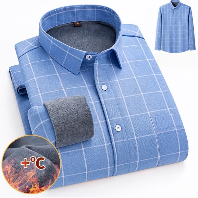 Fleece Casual Shirt for Men Dress Shirts Fall Winter Men Long Sleeve Thermal Shirt Warm Cotton Comfortable Tops