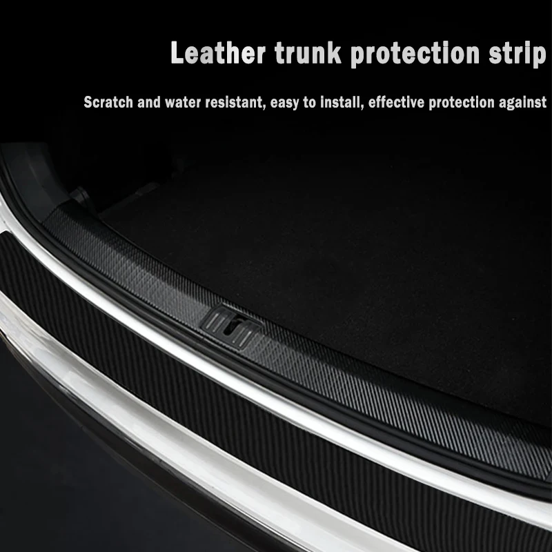Faixa protetora universal de couro para soleiras de portas de carro, acabamento em fibra de carbono para porta-malas e para-choque traseiro, peças automotivas