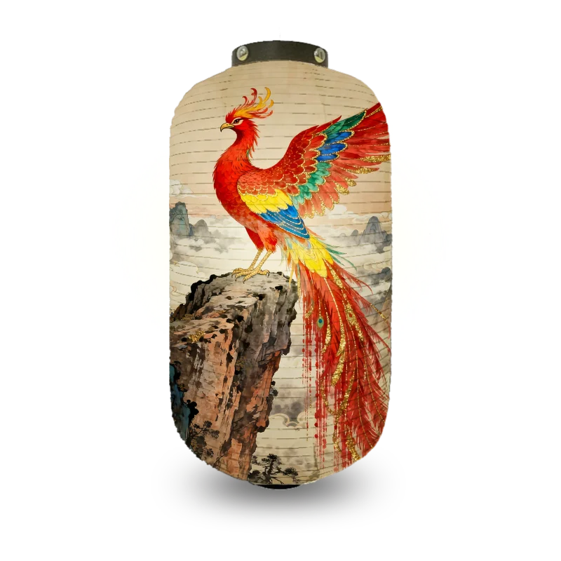 Retro Japanese Ukiyo-e Style Paper Lantern Lucky Phoenix Peacock Pattern Lampshade Izakaya Pub Restaurant Decor Festival Hanging