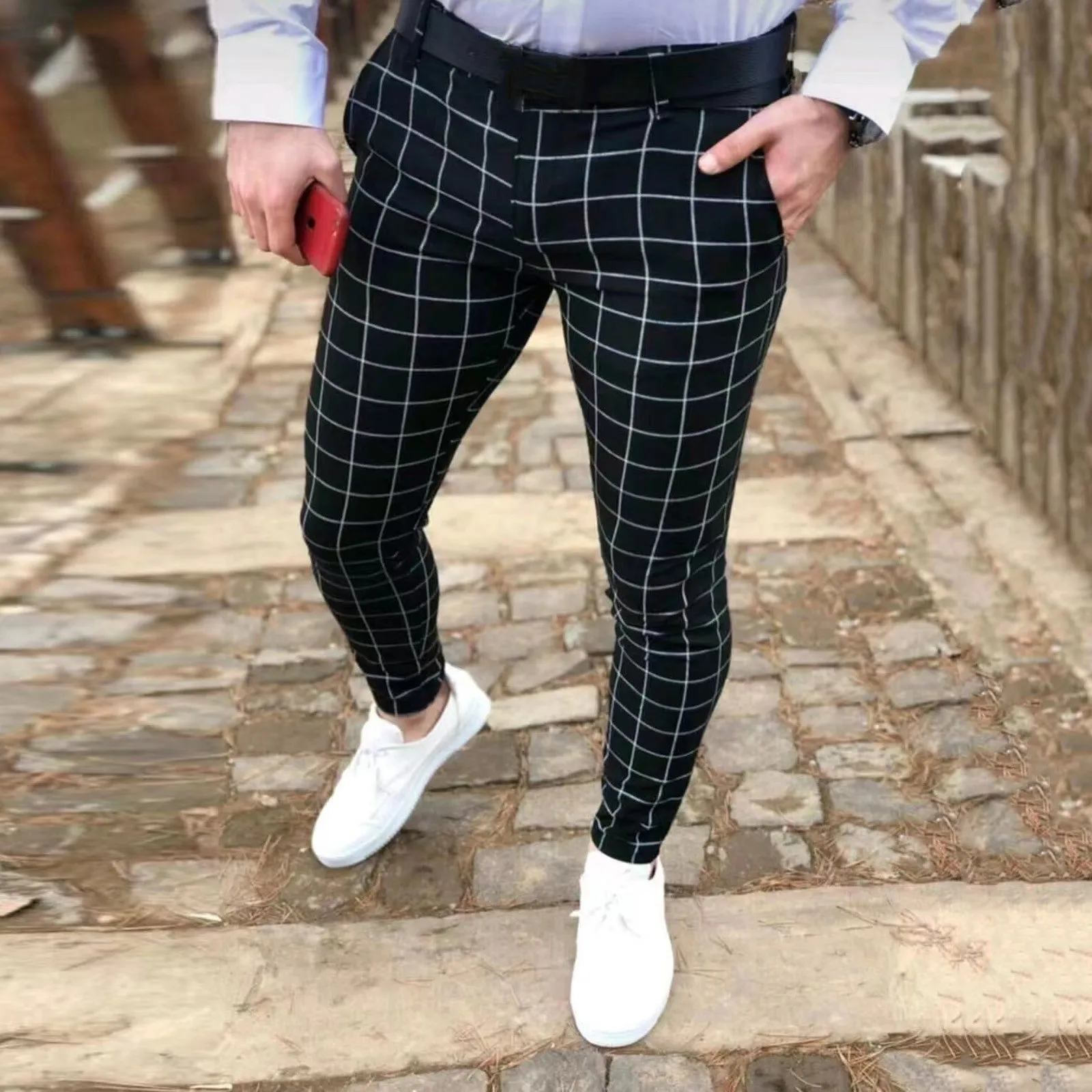 

Men's Pants Korean Version Slim Men Plaid Casual Trousers Street Teenagers Male Four Seasons High-quality Formal Suit Pants Men