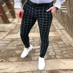 Pantalones ajustados a cuadros para hombre, pantalón informal de calle para adolescentes, traje Formal de alta calidad para las cuatro estaciones, versión coreana