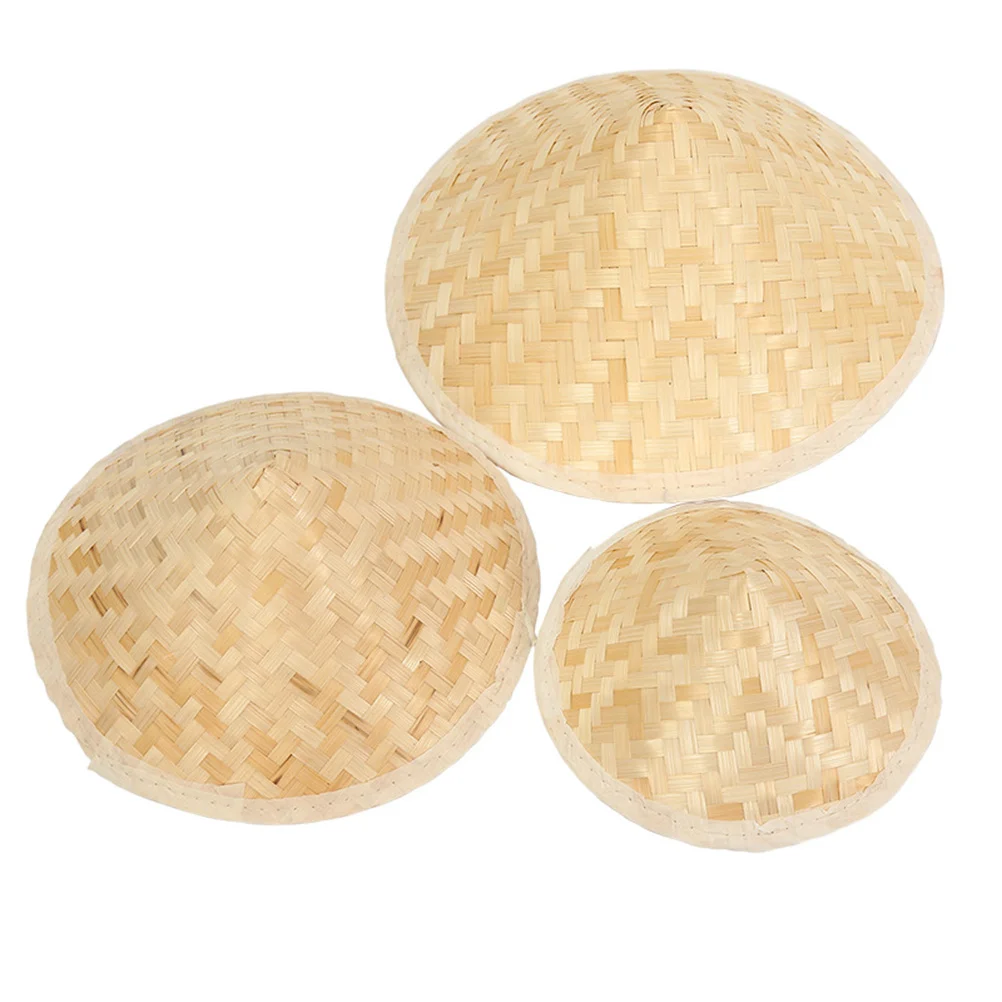 

2pcs Bamboo Conical Lightweight Sun Protection Face Cover Wall Hanging Decor Rice Farmer Hat Chinese Straw Hat Art Supplies
