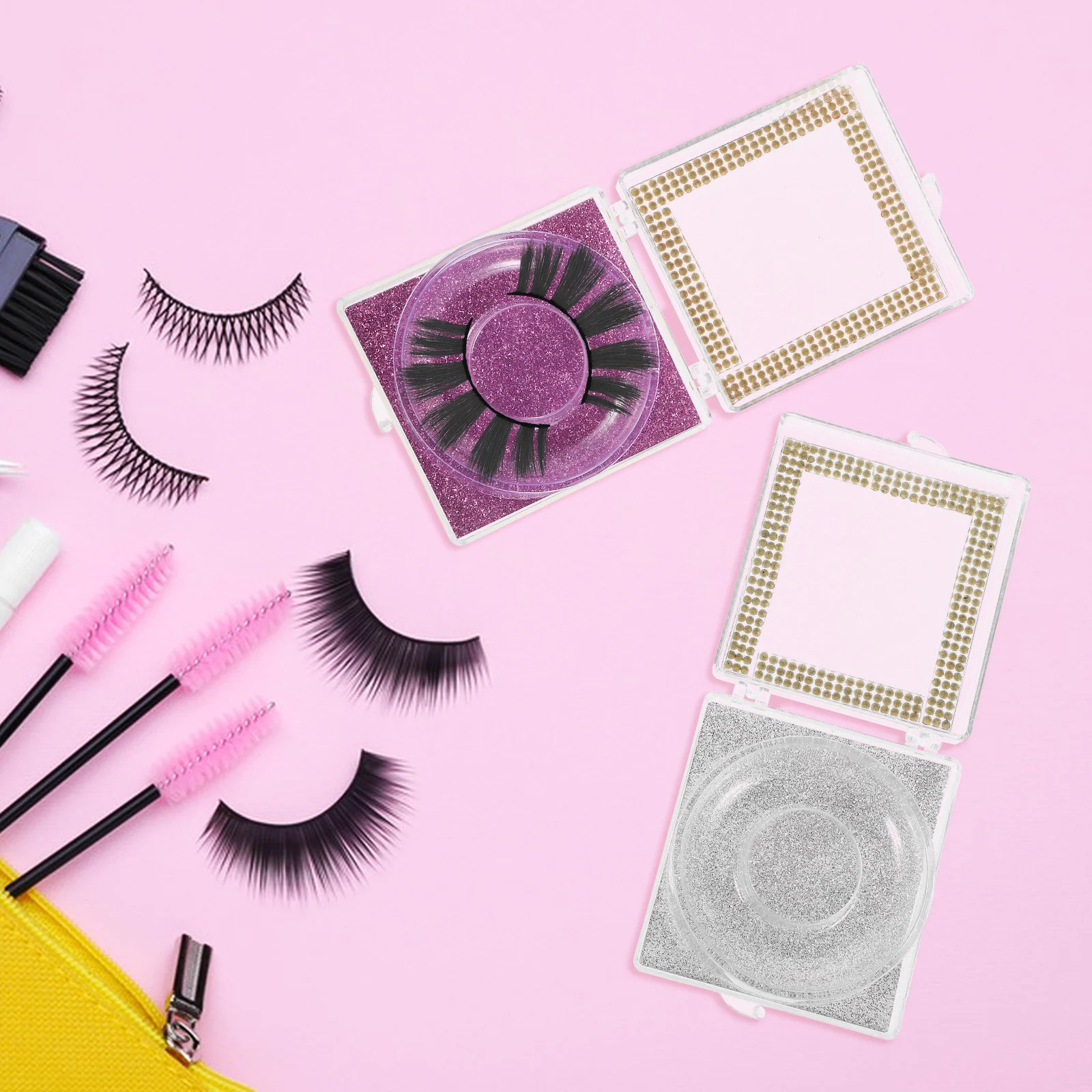 

2Pcs False Eyelash Storage Box Portable Plastic Travel Lash Organizer Compact Transparent Eyelash Holder Case False Lash Holder