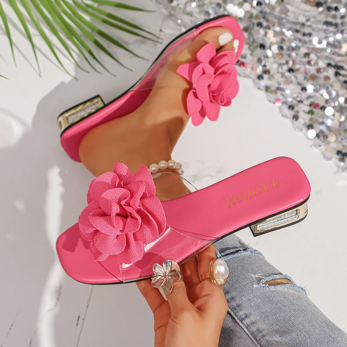 Women Sandals 2026 New Luxury Brand Floral Sexy Shoes Classic Leather High Heels Shoes for Women Open Toe Fashionable Sandals