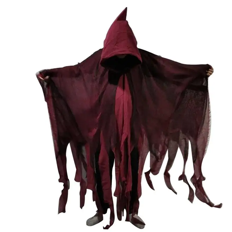 Halloween Ghost Cloak Adults Hooded Witch Cape For Women Masquerade Breathable Spooky Haunted House Costume Dress Up Helper