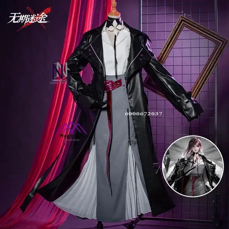 

Game Path To Nowhere Shalom Cosplay Costume Women Sexy Fishtail Skirt Leather Trench Full Set Halloween Party Carnival Outfit