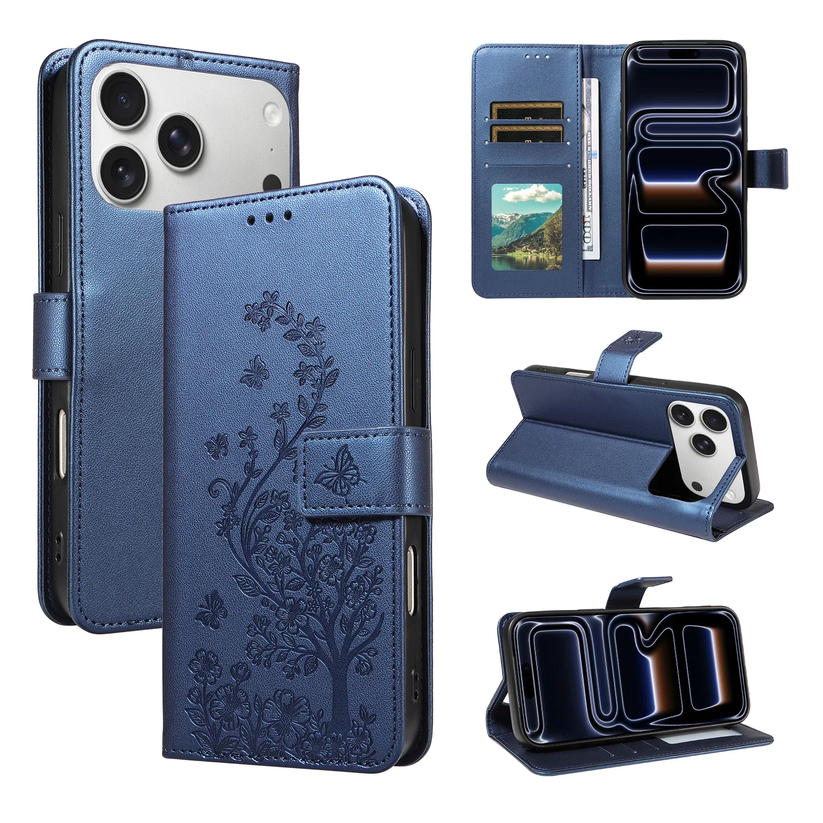 Geprefelde flip cover beschermhoes voor iPhone 17 Pro Max 16 15 Pro 14 13 Mini 12 11 telefoonhoes met kaartsleuf portemonnee-stijl kunstleren telefoonhoes