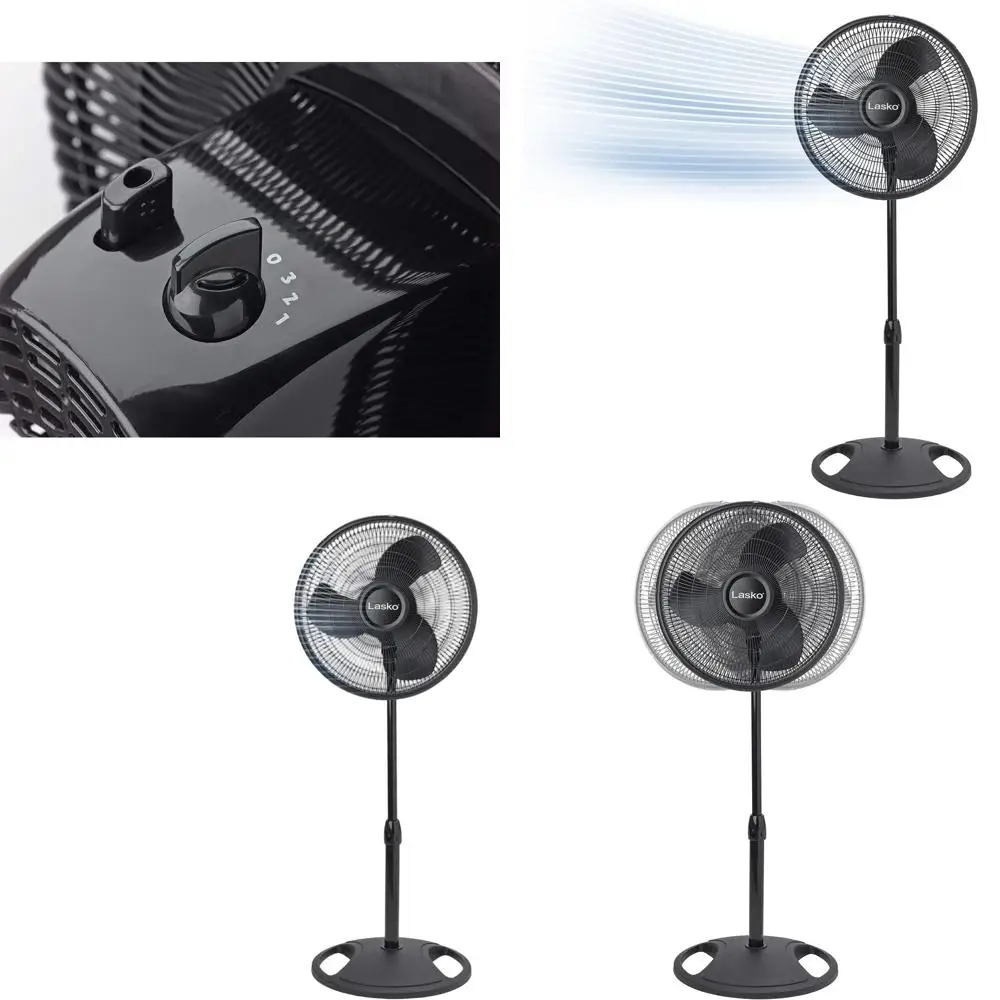 

16-дюймовый 3-скоростной бесшумный напольный вентилятор с регулируемым наклоном и широким осциллирующим движением для дома и офиса, черный