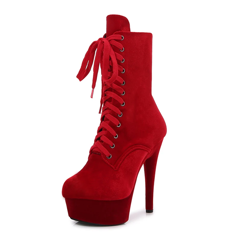 

15cm/6Inches Velvet Suede Pole Dance Ankle Boots Platform Extreme High Heels Elegant Colors Stripper Shoes Women