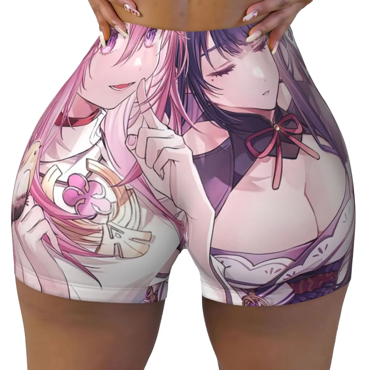 Custom Yae Miko Raiden Shogun Genshin Impact Biker Running Workout Shorts Women Gym Athletic Yoga Shorts