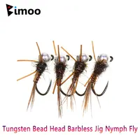Bimoo # 16 # 14 cabeza de cuentas de tungsteno sin púas Stonefly Jig Ninfa Fly fregadero rápido cola de faisán húmedo Euro Ninfa mosca trucha Señuelos de pesca