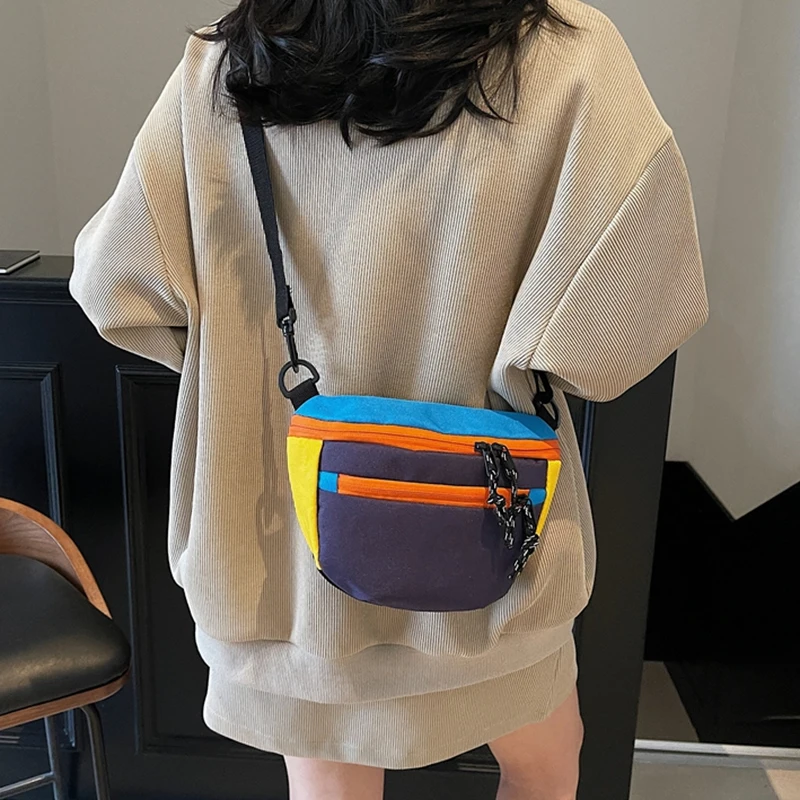 

Trendy Contrast Color Canvas Crossbody Bag Versatile Casual Women's Faionable Design 2025 New Sle Small Size Square ape