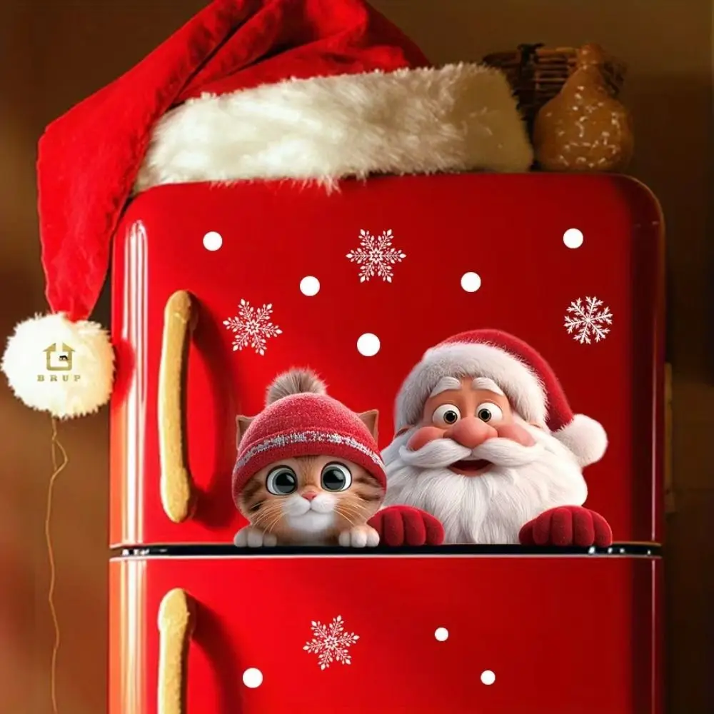 Santa Claus Glass Sticker Removable 20x30cm Static Cling Cartoon Cat Christmas Window Stickers