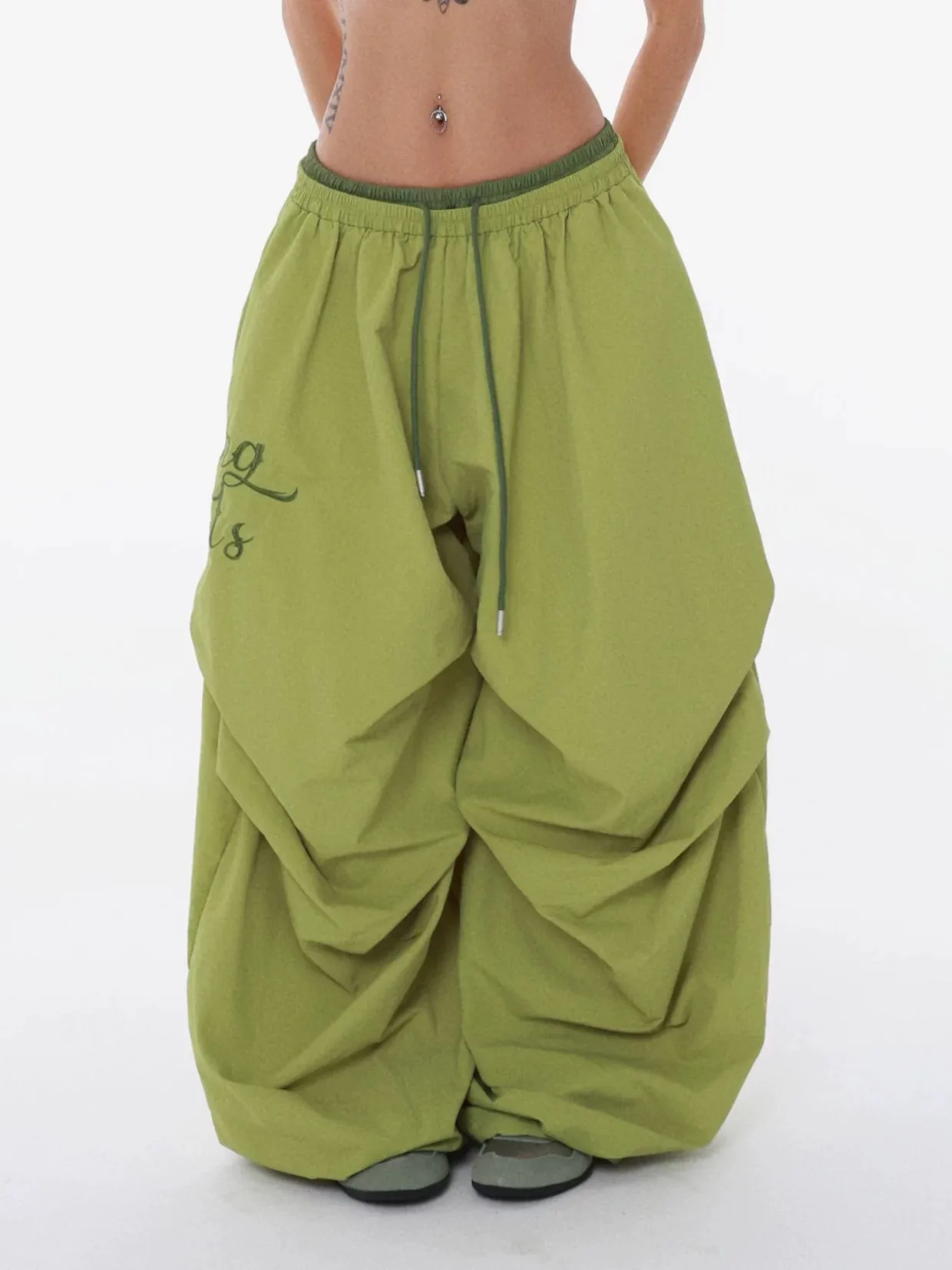 American Street Style Embroidered Hot Girl Dancing Paratrooper Pants Women Loose Casual Double Waist Wide Leg Workwear Sports...