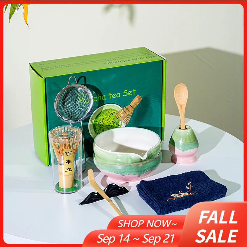 

4/8PCS Japanese Matcha Set Gift Box Handmade Home Easy Clean Bowl Bamboo Whisk Teaspoon Tea Sets Matcha Tea-Making Tools