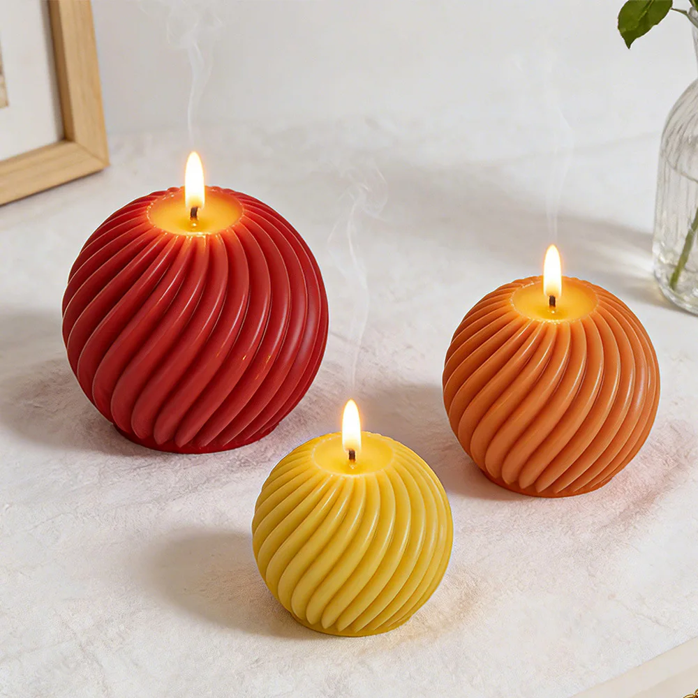 Mould Origami Diagonal Stripe Spherical Aromatherapy Candle Silicone Mold DIY Geometric Irregular Rotating Sphere Plaster Molds