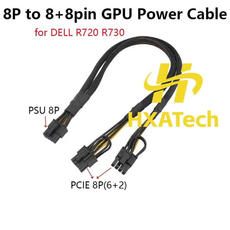 HXATech - Riser PSU 8P to 8+8pin PCIE Video Card Power Supply Cable for Dell R720 R730 and GPU Card A10 V100 2080 3090 L40 4090