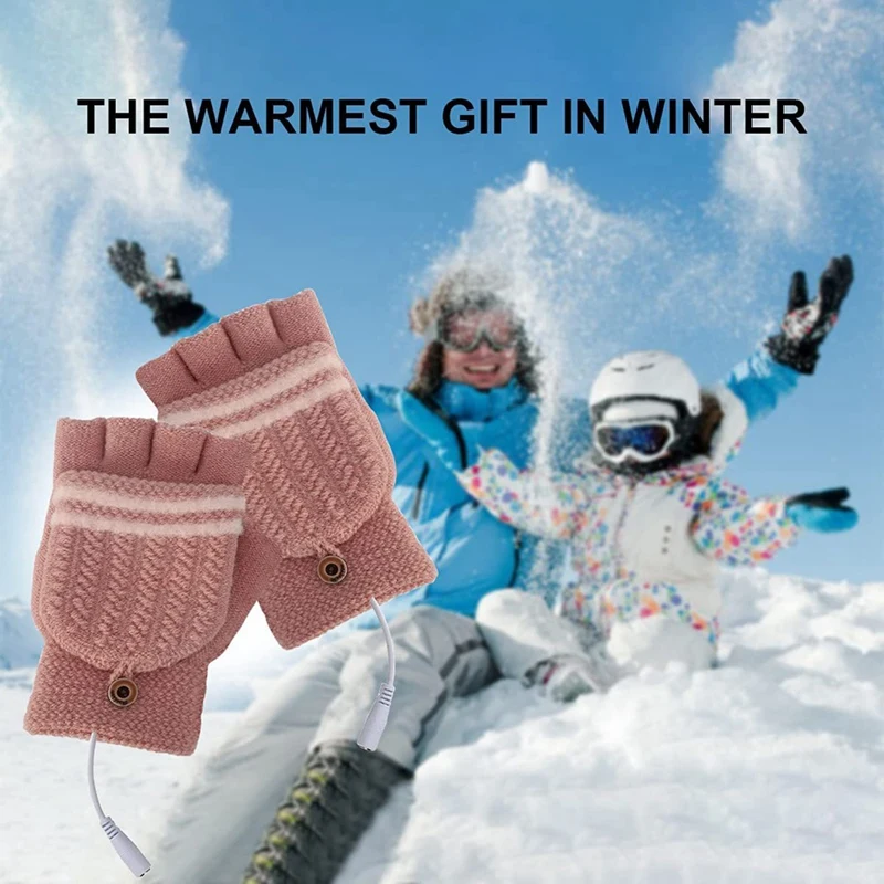 Hot Kf-Usb Heated Gloves For Men And Women, Winter Reversible Heated Fingerless Gloves For Typing And Outdoor Use