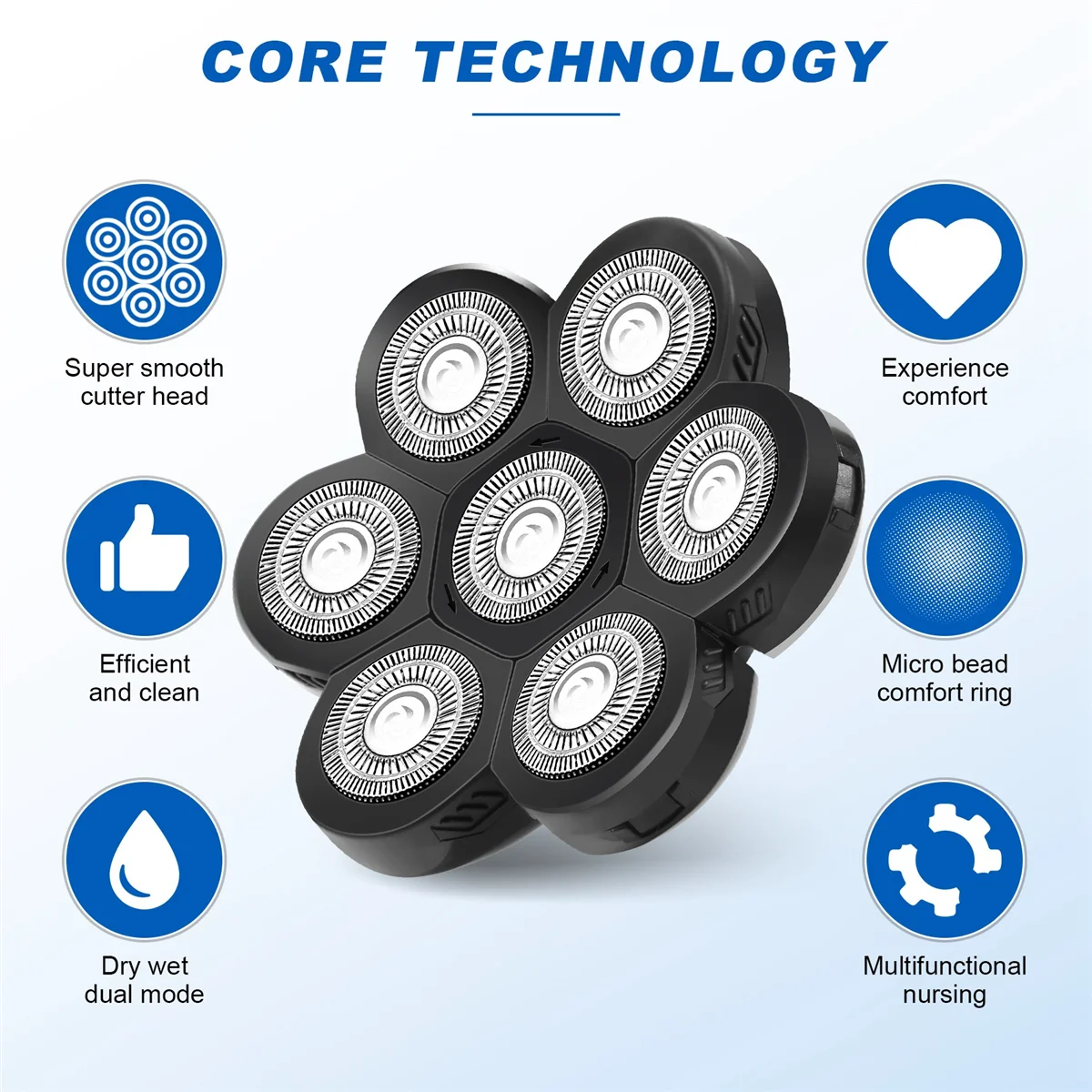 رؤوس بديلة ماكينة حلاقة كهربائية للرجال ، 7 رؤوس ، ماكينة حلاقة لحية أصلع ، لون البندقية