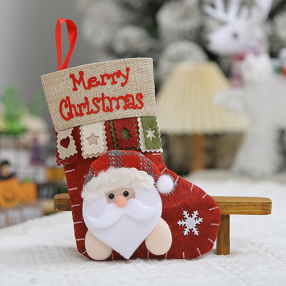 19*14CM Christmas Stockings Fireplace Hanging Santa Claus Snowman Reindeer Three-Dimensional Doll Christmas Stocking Candy Bag