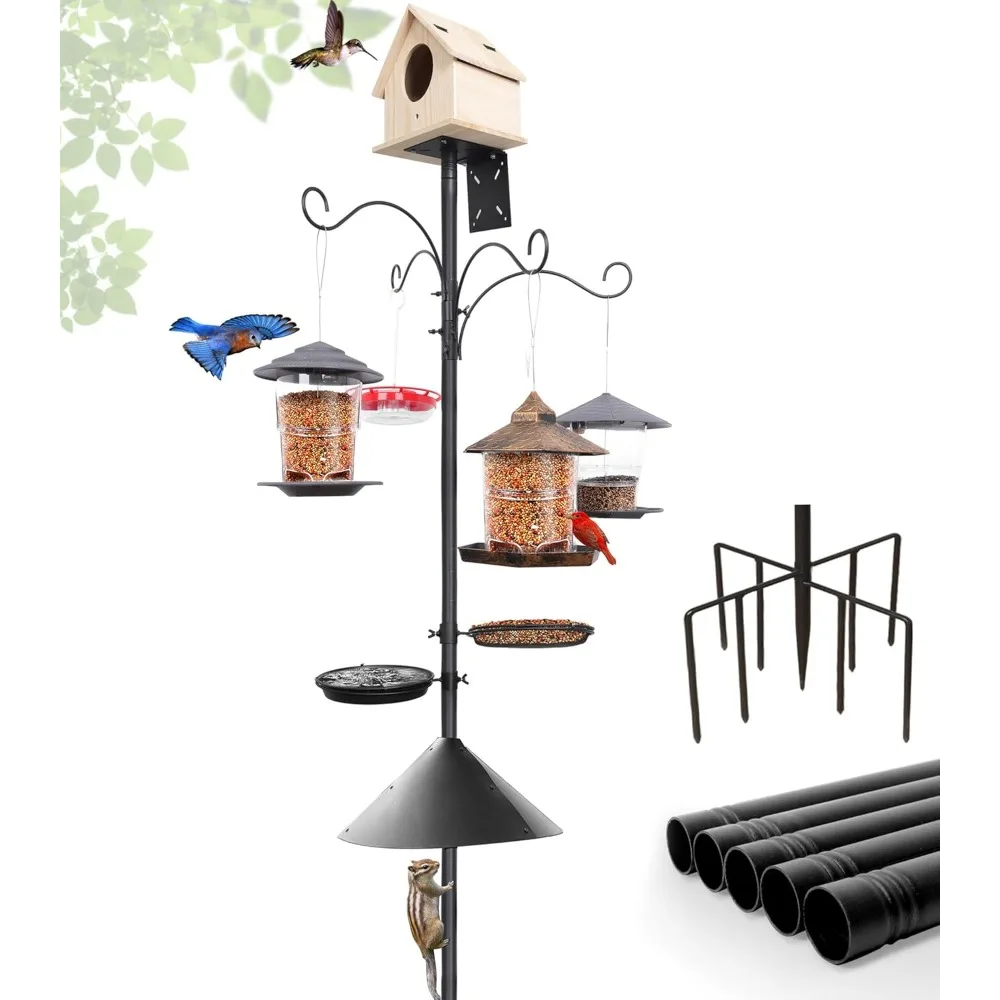 

92-дюймовая стойка для кормления птиц с перегородкой для белки и улучшенным 9-зубчатым основанием, регулируемая стойка для птичьего домика для тяжелых условий эксплуатации, для птиц