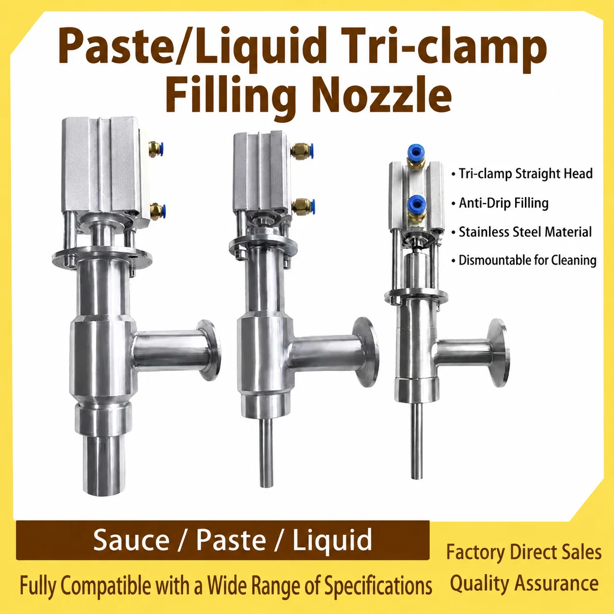 Pneumatic Filling Nozzle Liquid Paste Filling Valve 50.5mm Chuck Interface