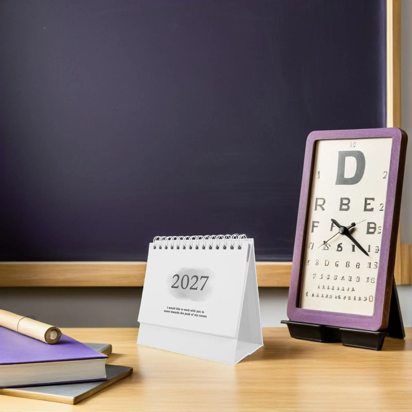 Mini Desk Calendar 2026-2027 Standing Flip Desktop Calendar Twin Wire Binding Gradient Purple Daily Schedule Planner for Home