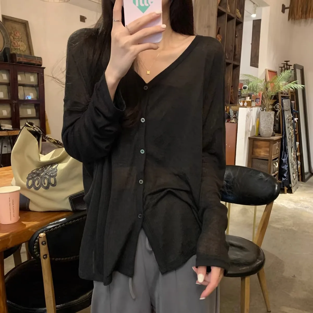 

2026 New Summer Thin Loose Breathable Tops For Women Sheer Protection Cardigan Long Sleeve Lightweight Air Conditioning Outwear