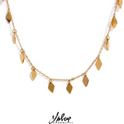 Yhpup Statement Rhombus Chain Drop Stainless Steel Waterproof Collar Necklace for Women Inoxidable Gold Color Charm Chic Jewelry