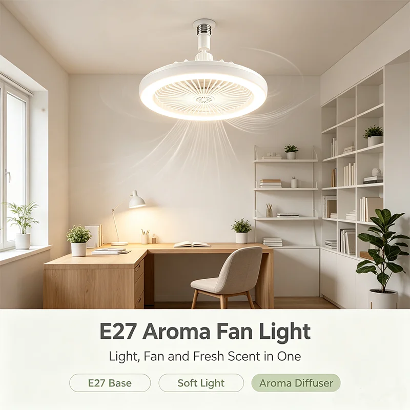 E27 Aroma Fan Light 3 in 1 Ceiling Fan Lamp with Fragrance Function Quiet Fans Home Lighting for Bedroom Living Room Kitchen