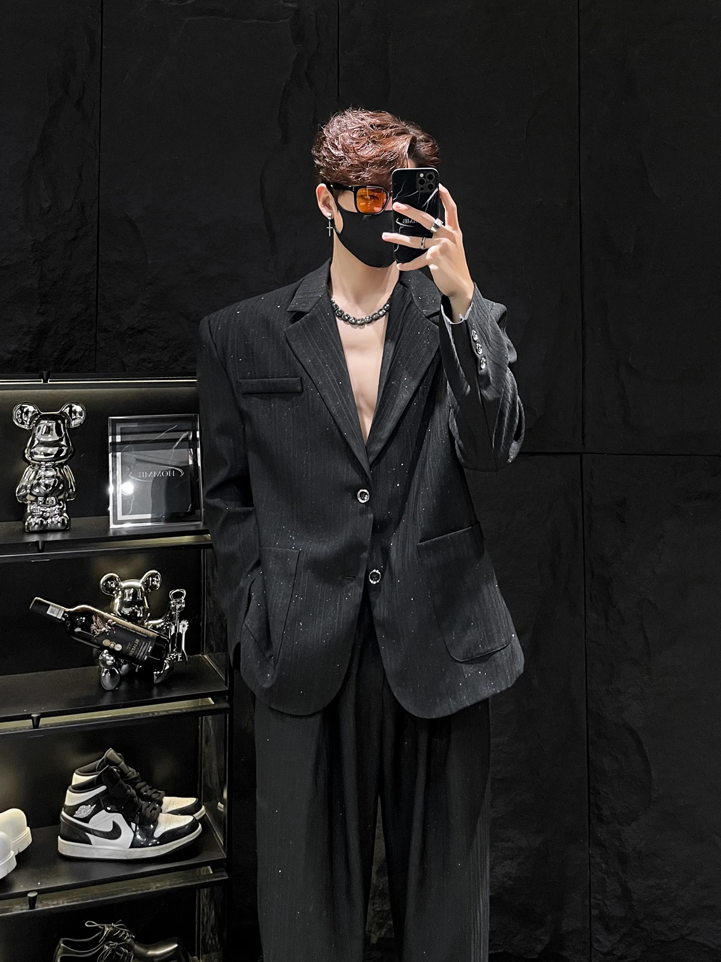 

HOMME Bla Gold Emed Loose Straight Leg Men's Suit Set Two Pieces Casual Youth Trend Autumn Season Chinese Origin