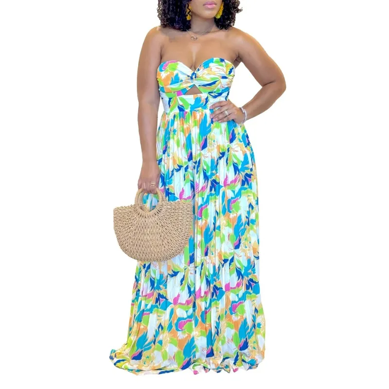 2024 Summer Sexy African Clothes for Women Fashion African Sleeveless Polyester Printing Party Evening Long Jumpsuit Outfits