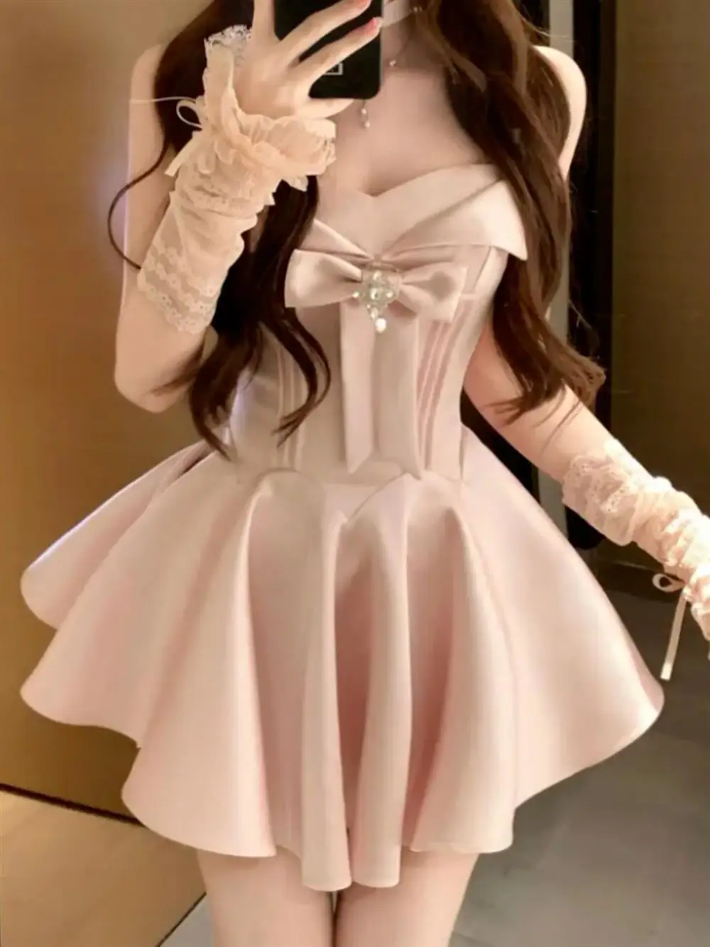 

Платье Pure Desire Sweet с завязками на талии, утягивающее, уникальный дизайн, розовое, пышное, с завязками-узелками, весна