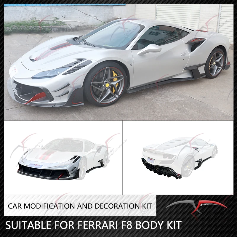 Suitable for Ferrari F8 body air kit front bumper, rear bumper, side skirts, wind blades, carbon fiber modification decoration