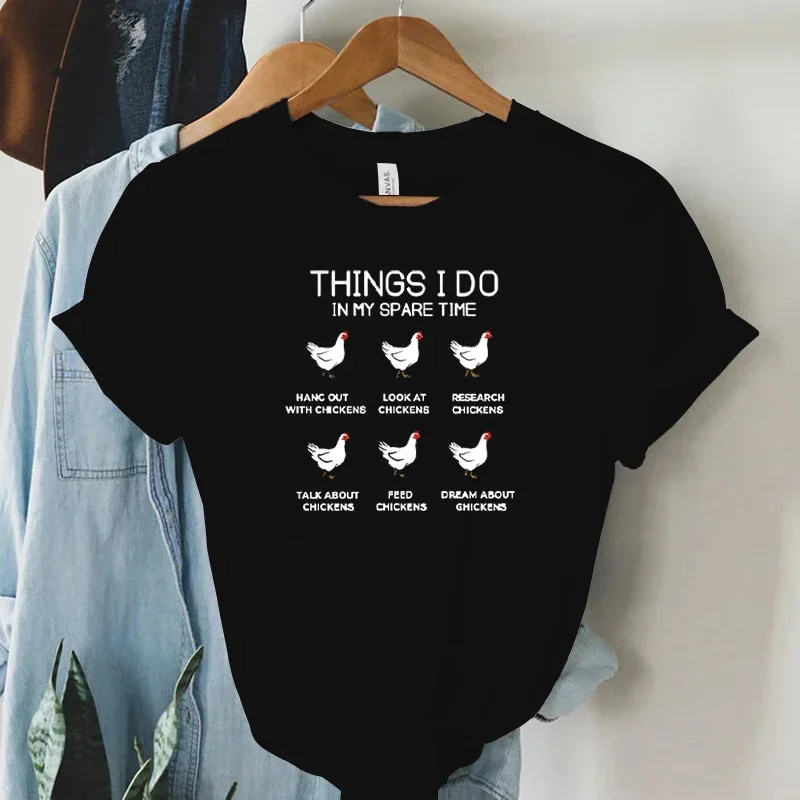 Lady Summer T-shirts Things I Do In My Spare Time Print Shirts for Women Funny Animal Chicken Y2k Top Casual Fashion T-shirts