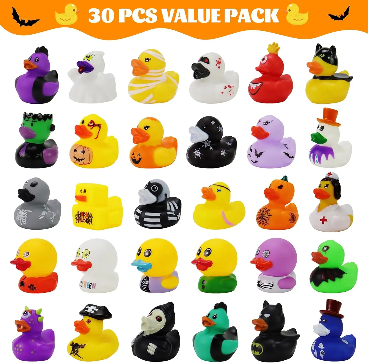 Anatra di Halloween per Jeep Ducking, assortimento anatra di gomma di Halloween per bambini giocattoli da bagno per riempitivi dolcetto o scherzetto