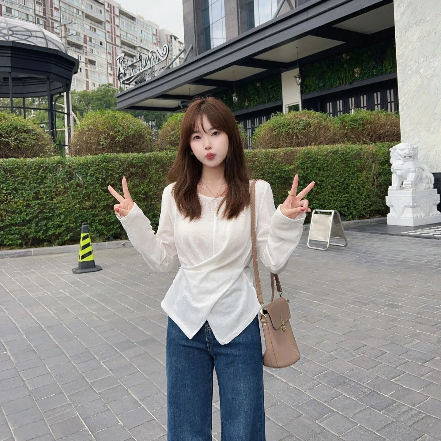Loose Long Sleeve round Neck T-Shirt Breathable Slim Fit Sun Protection Cross Design Spring Summer Autumn Casual Women's Top