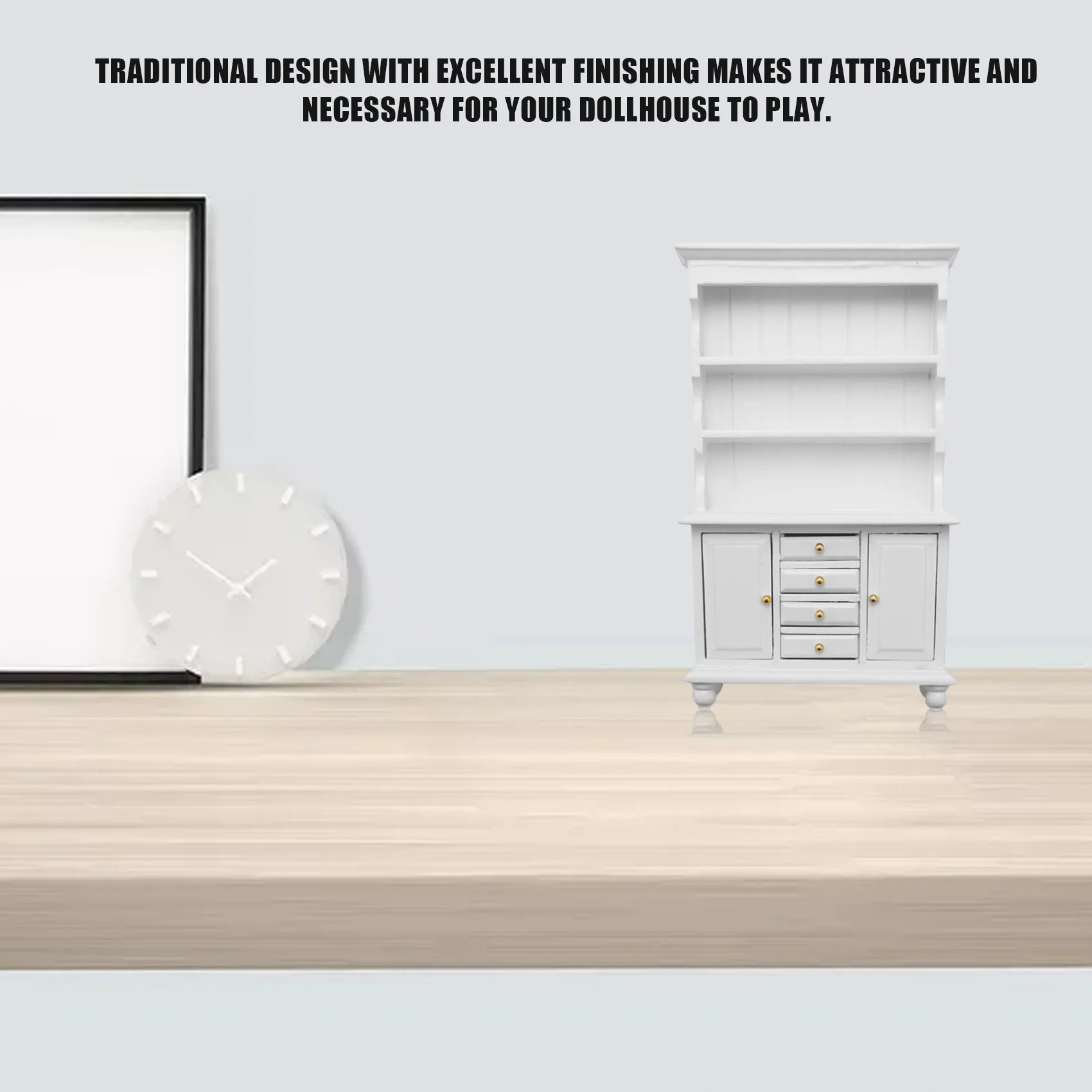 خزانة خشبية متعددة الوظائف لبيت الدمى ، أثاث مصغر ، خزانة كتب بيضاء ،