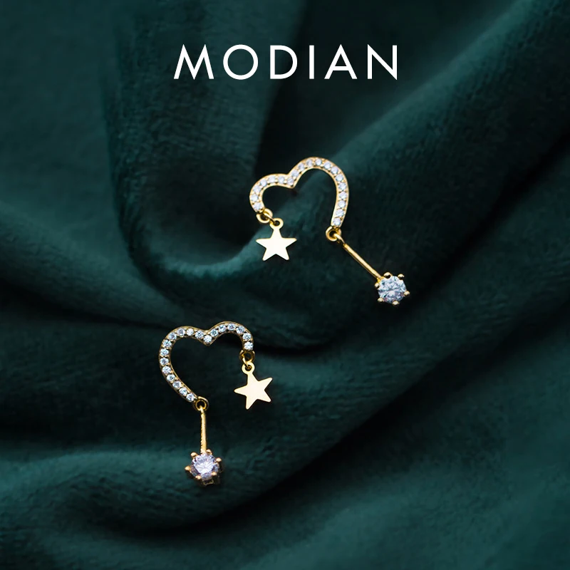 

Modian New Sale Stars Earring Charm 100% 925 Sterling Silver Hearts Design Swing Clear Zircon Stud Earrings For Women Jewelry