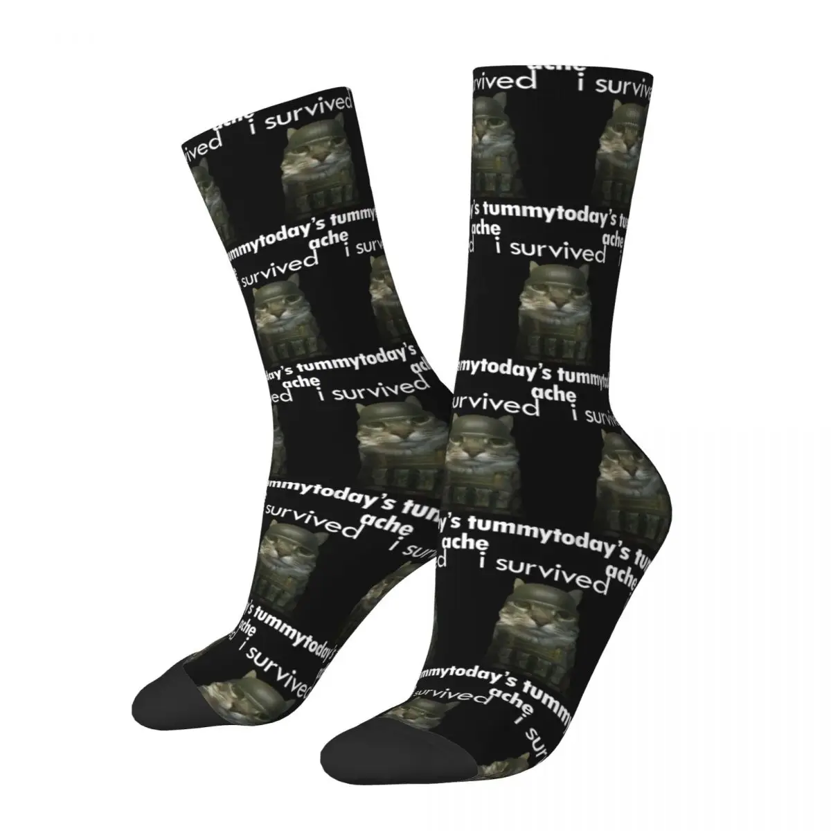 I Survived Today's Tummy Ache Humor Cat Joke Socks Fashion Stockings Couple Breathable Socks Winter Design Anti Skid Socks