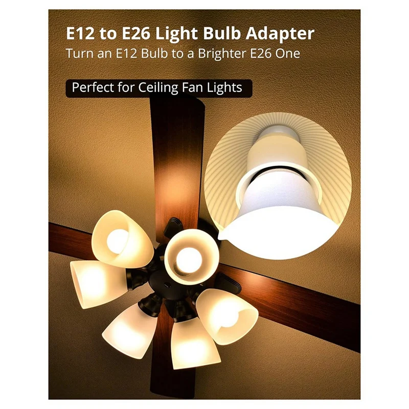 12 Pack E12 to E26 Adapter E12 Light Socket to Medium Base E26 E27 Converter Light Socket Adapter Chandelier Socket-A50M