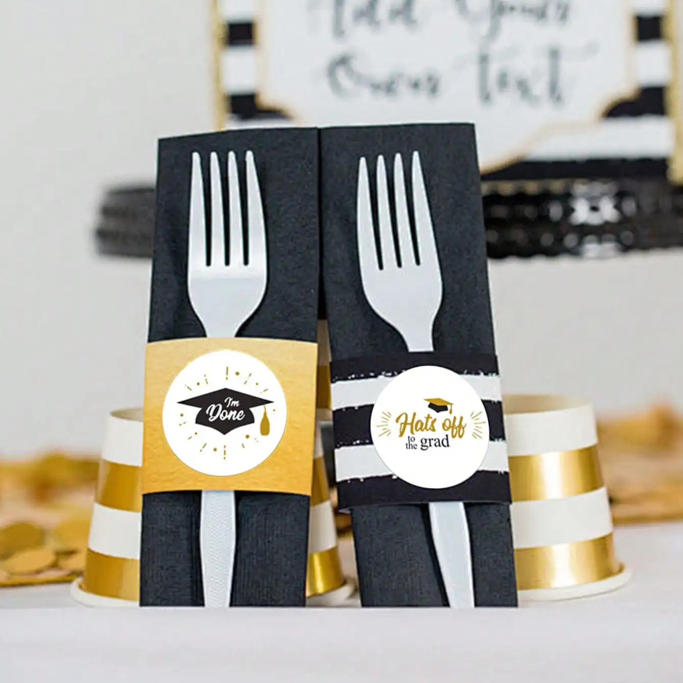 51-teiliges Set Abschlussfeier-Geschenktüten mit Aufklebern, Schwarz-Gold Abschluss-Leckerli-Tüten, Glückwunsch-Absolventen-Geschenktüten für den Abschluss – Detail 4