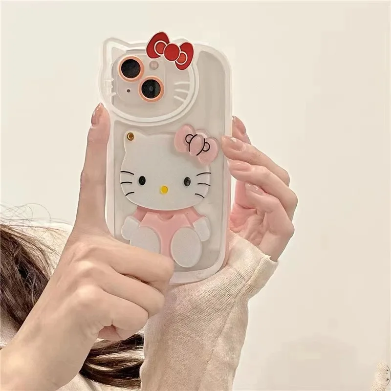 Sanrio Hello Kitty Kawaii 3D Mirror Phone Case For iPhone 15 14 13 Pro Max 11 12 13 Pro XS XR 7 8 Plus Girl Pink Y2K Cute Cover