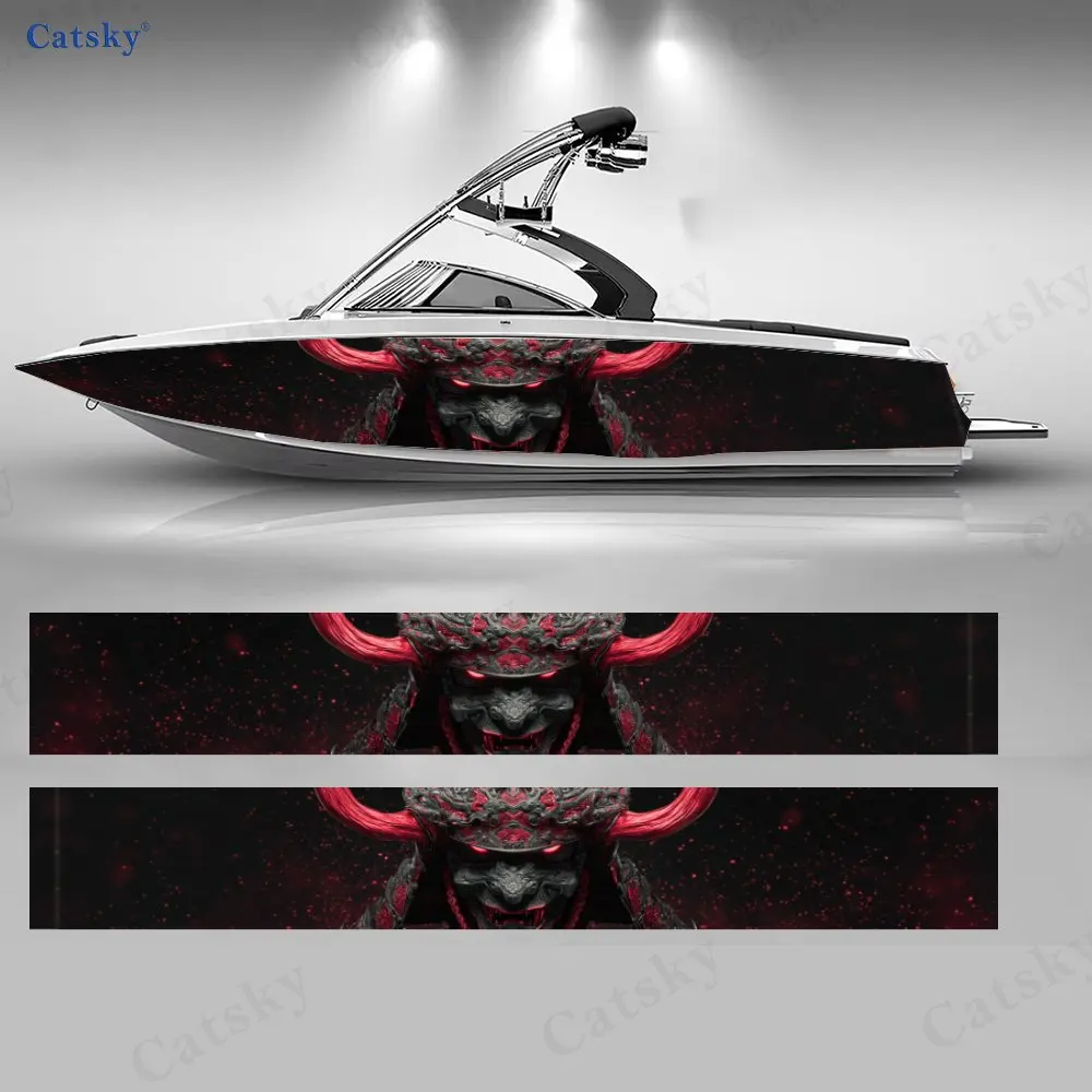2Pcs Crimson Flame Demon Boat Stickers, PVC Waterproof Durable Vinyl Wrap Decals for Fishing Boats, Durable and Stylish Design