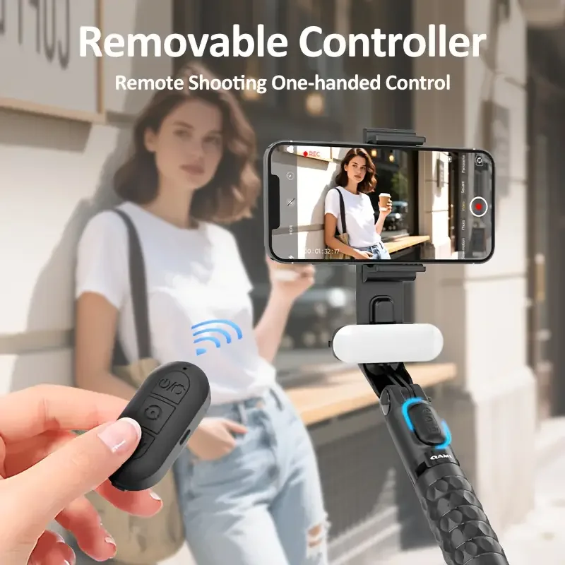 Handheld Gimbal Stabilizer for Smartphone 1-Axis with Selfie Stick Tripod Stand Wireless Bluetooth Remote for iPhone Android